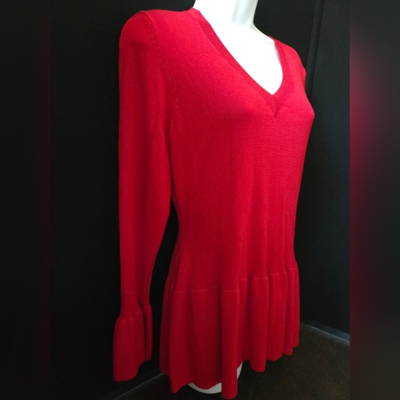 Fever Sweaters - Fever Womens Red Sweater Medium V-Neck Peplum Bold Red